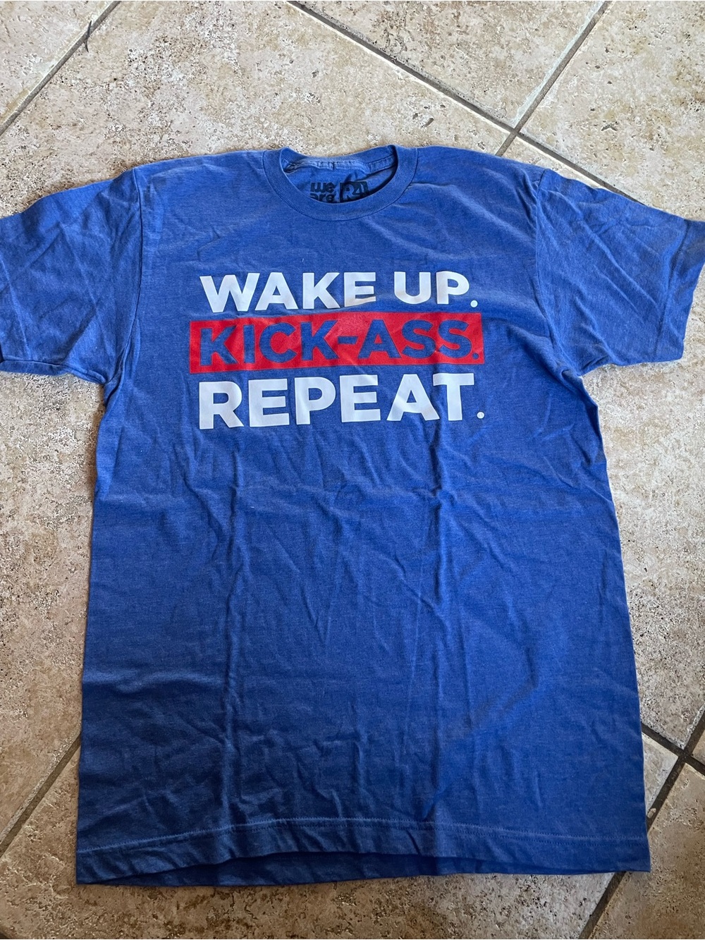 Men's Blue Graphic Short-Sleeve Tee - 'Wake Up. Kick-Ass. Repeat.'